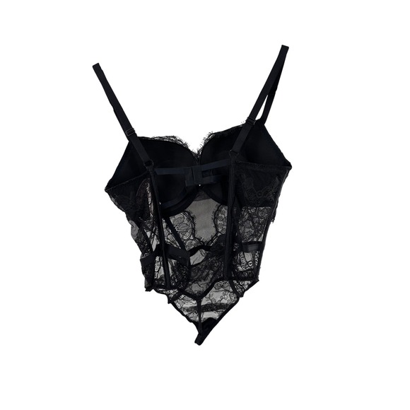 NWT Victorias Secret Black Lace Bustier Bodice Bodysuit Lingerie Large - Picture 2 of 3